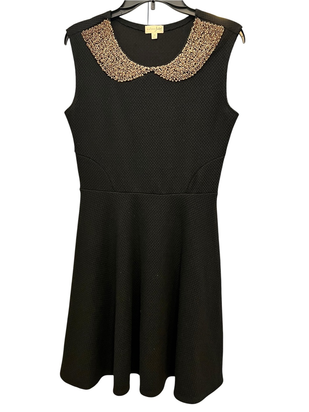Maison Jules Black fit and flare Dress with Gold Beaded Collar Sz M EUC
